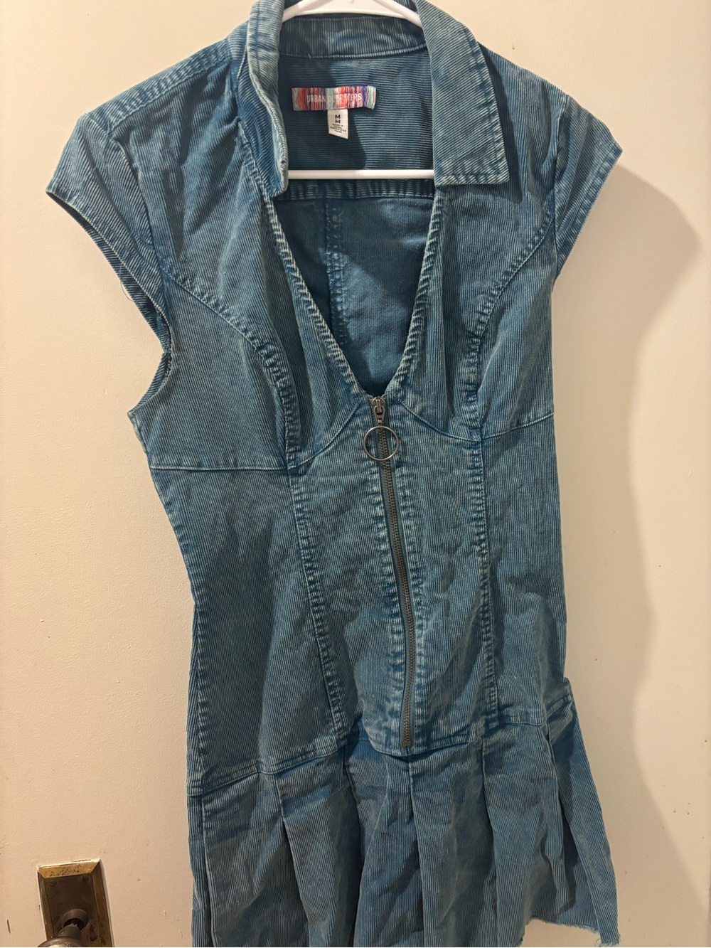 Urban Outfitters Blue Corduroy Zip-Front Sleeveless Dress